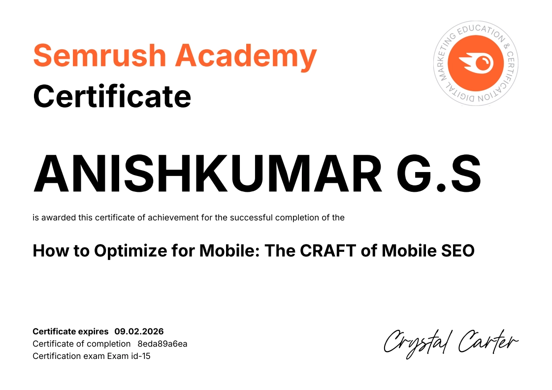 Home 10 Digital Marketing Strategist in Kollam Semrush Academy Certificate in Mobile SEO