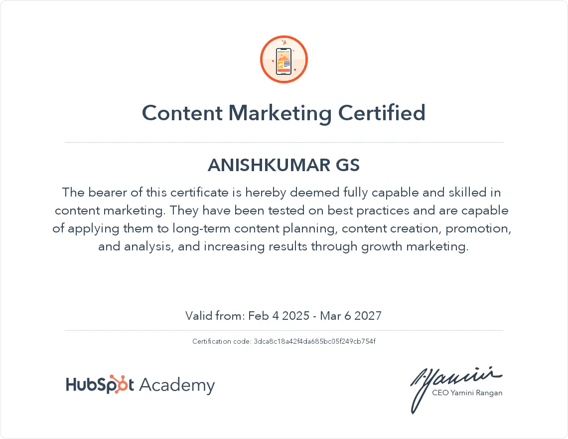 Home 17 Digital Marketing Strategist in Kollam has Content Marketing Certificate